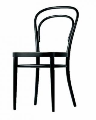 Schwarzer 214 M Bugholzstuhl von Thonet, ein klassischer Kaffeehausstuhl mit elegant geschwungenem Design.